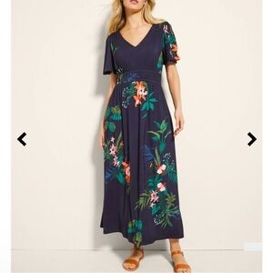 NWT Soma Soft Jersey Oasis Midi Bra Dress Navy Midnight Floral Pockets Large